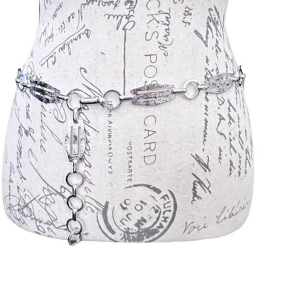Shiny Silver Chain Belt‎ Up to 35" BOHO Coastal Preppy Nautical Dressy Office - Picture 2 of 8